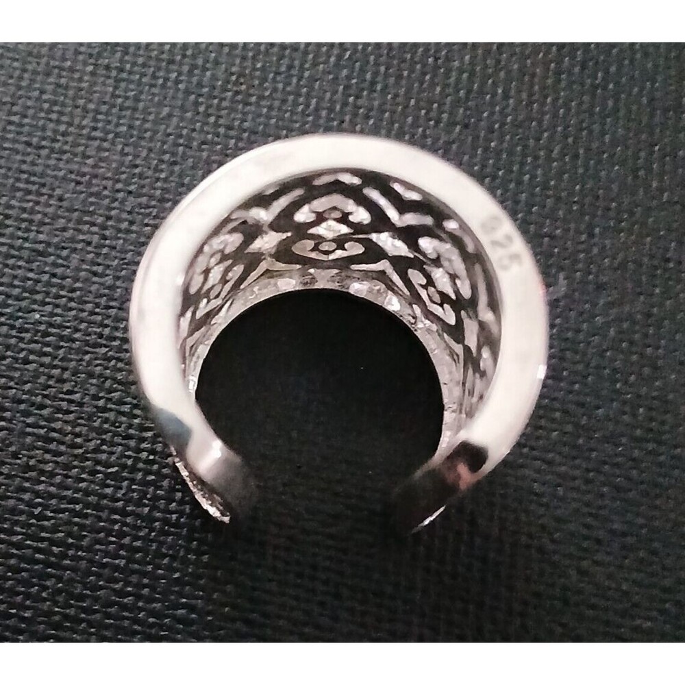 925 Sterling Silver Tall Cuff Style Cigar Band Heart Ring Open Filigree Boho - Picture 7 of 10